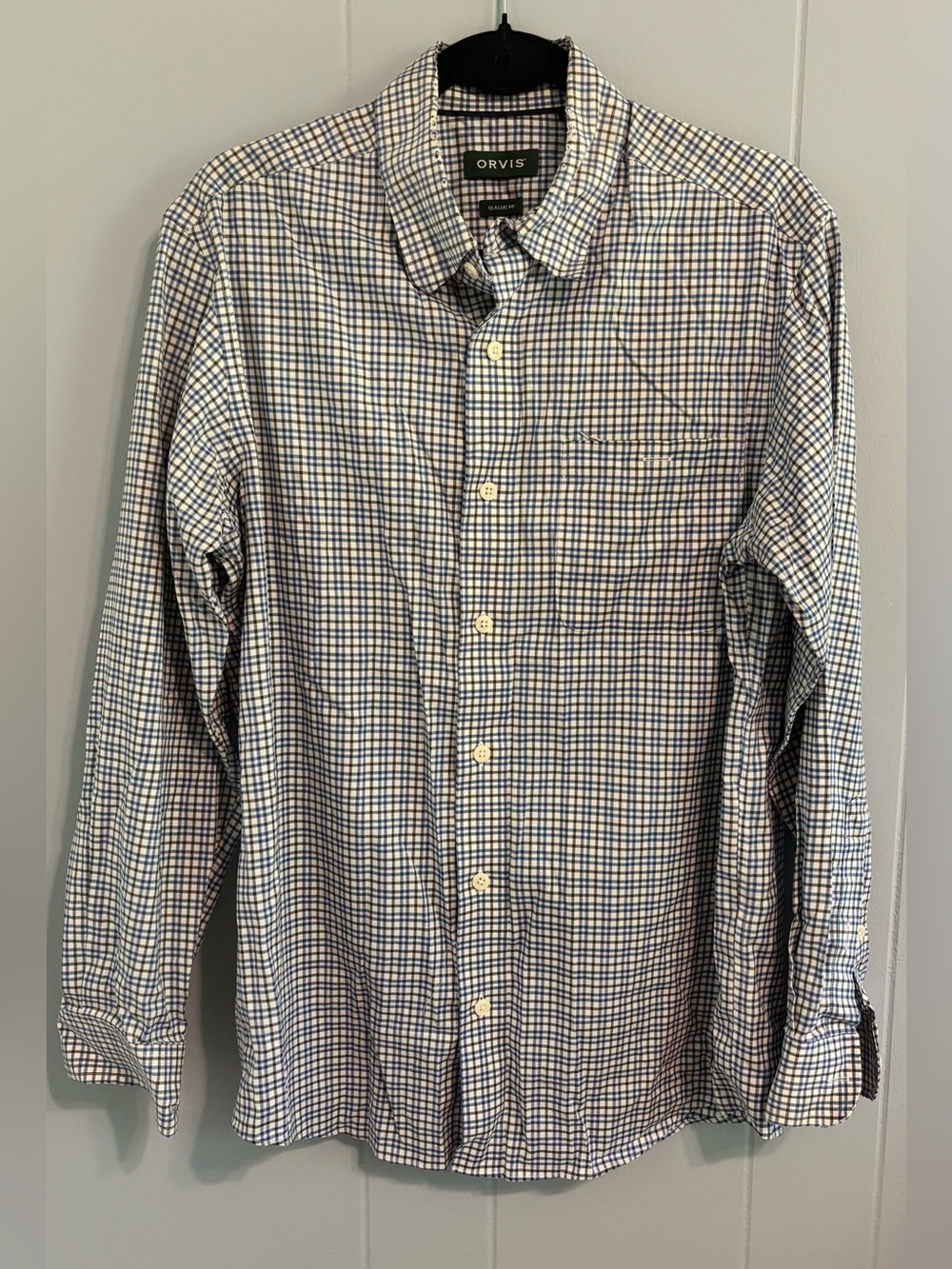 Orvis Men’s Blue and White Checked Button-Down Shirt